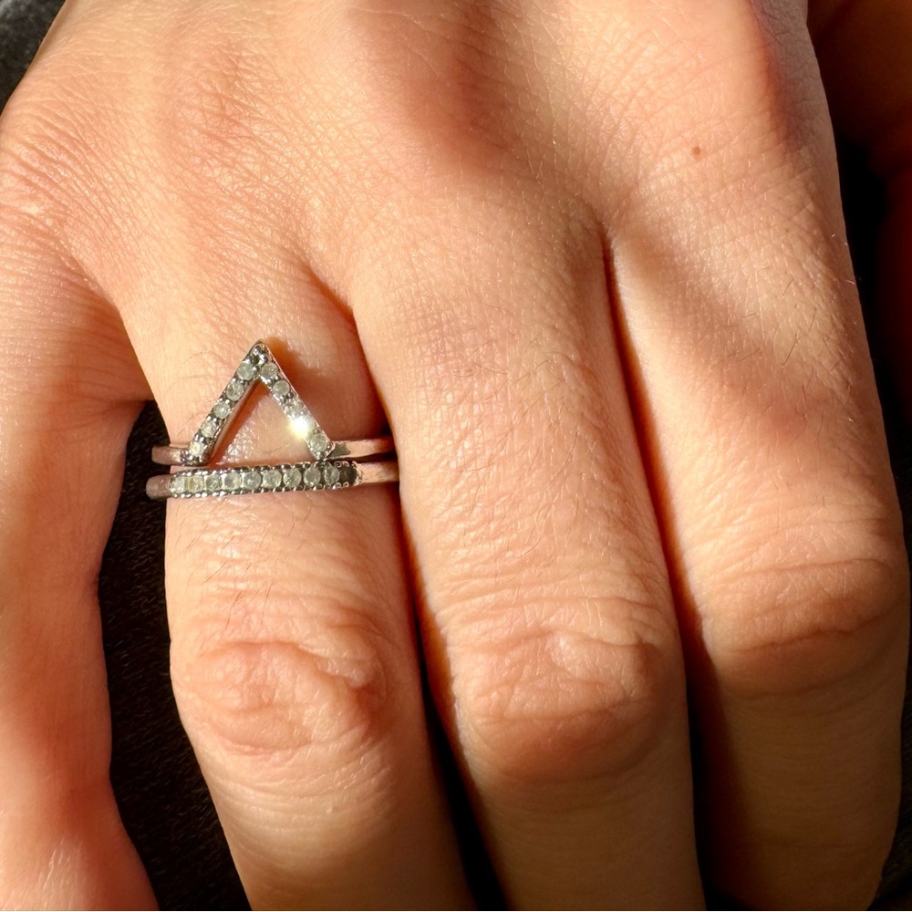 Genuine Diamond V Ring (1/10 ct. t.w.) in Sterling Silver, Size 5